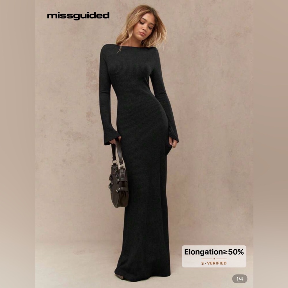 Missguided Black Ribbed Maxi Dress